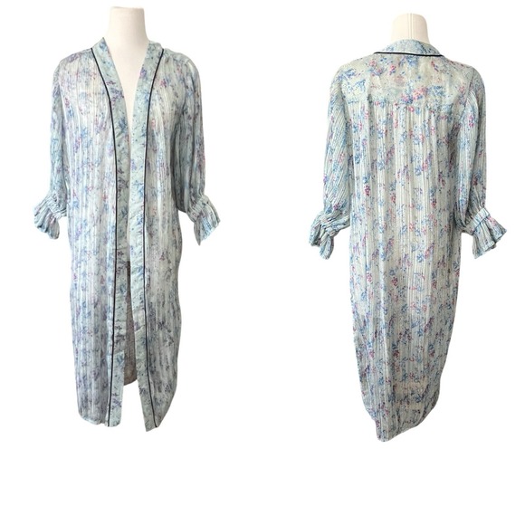 code x mode Tops - Code X Mode Floral Mint Sheer Open Cardigan Duster Small Peignoir Boho Fairy